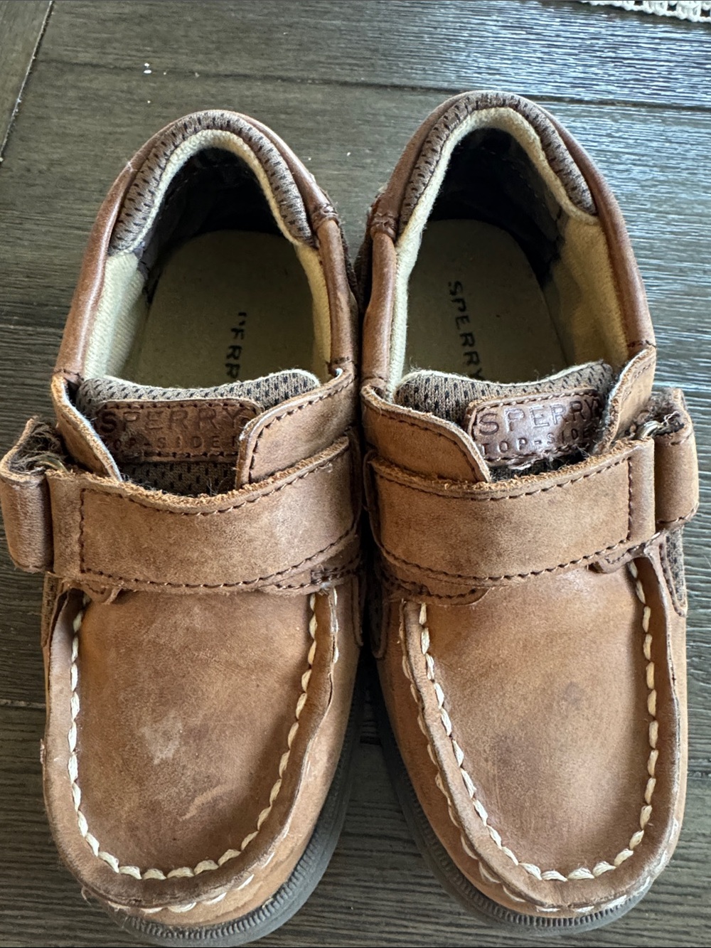 Sperry Kids Tan Leather Moccasin Velcro Slip-On